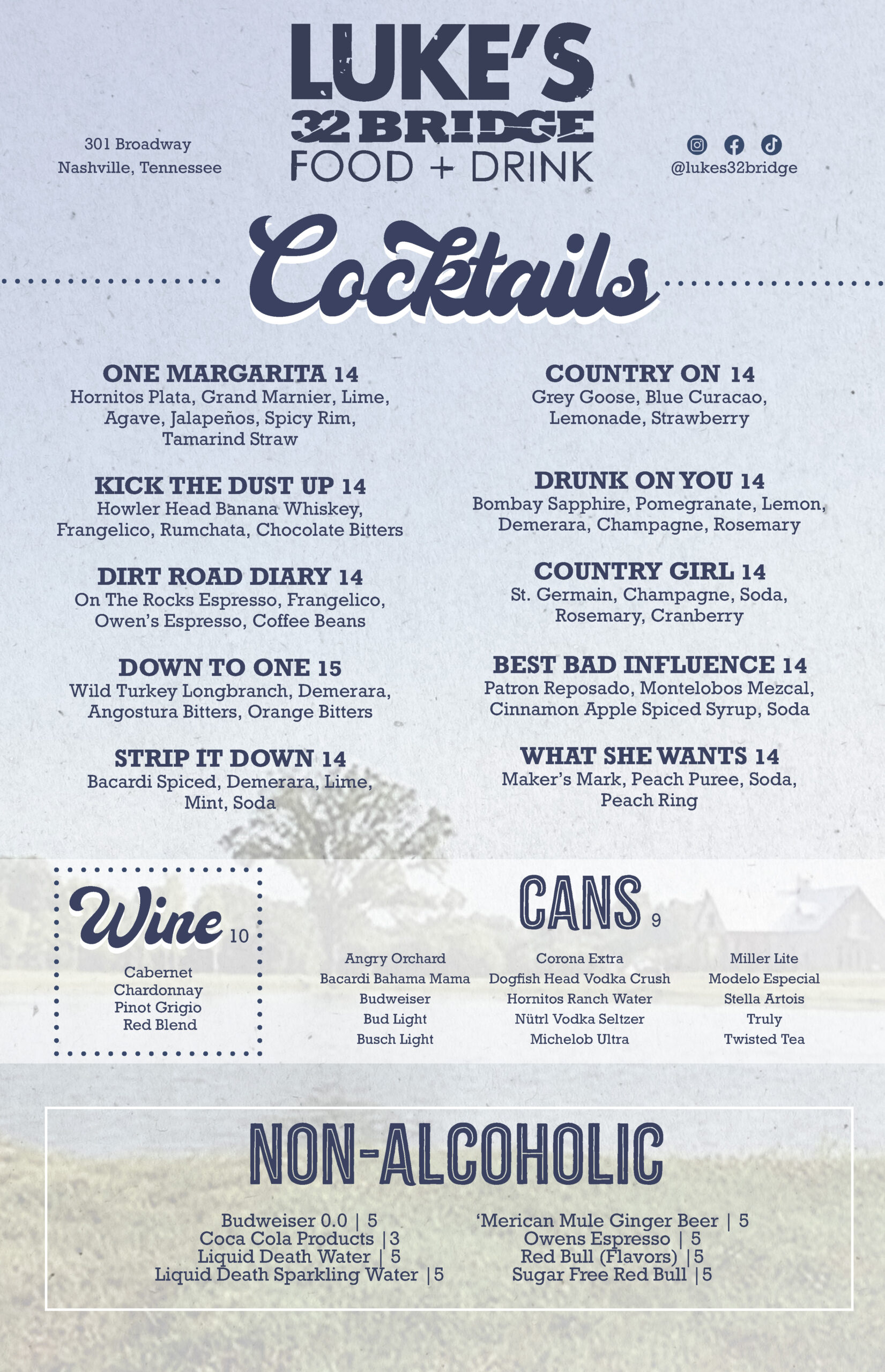 Drink menu